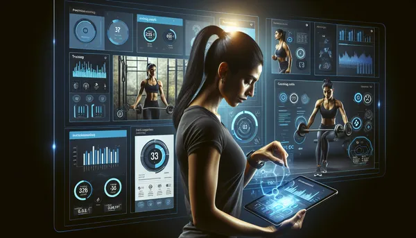 Online fitness coach reviewing training program analytics on a digital dashboard