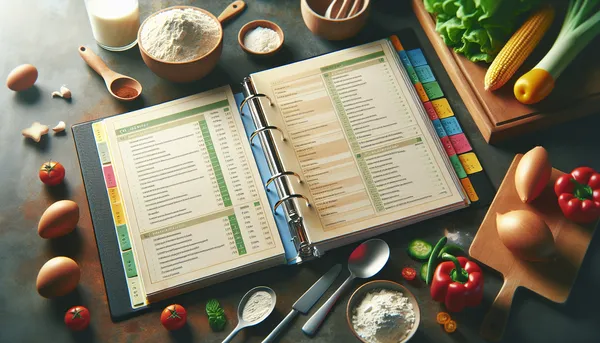 Open cookbook showing different sections with colorful tab dividers
