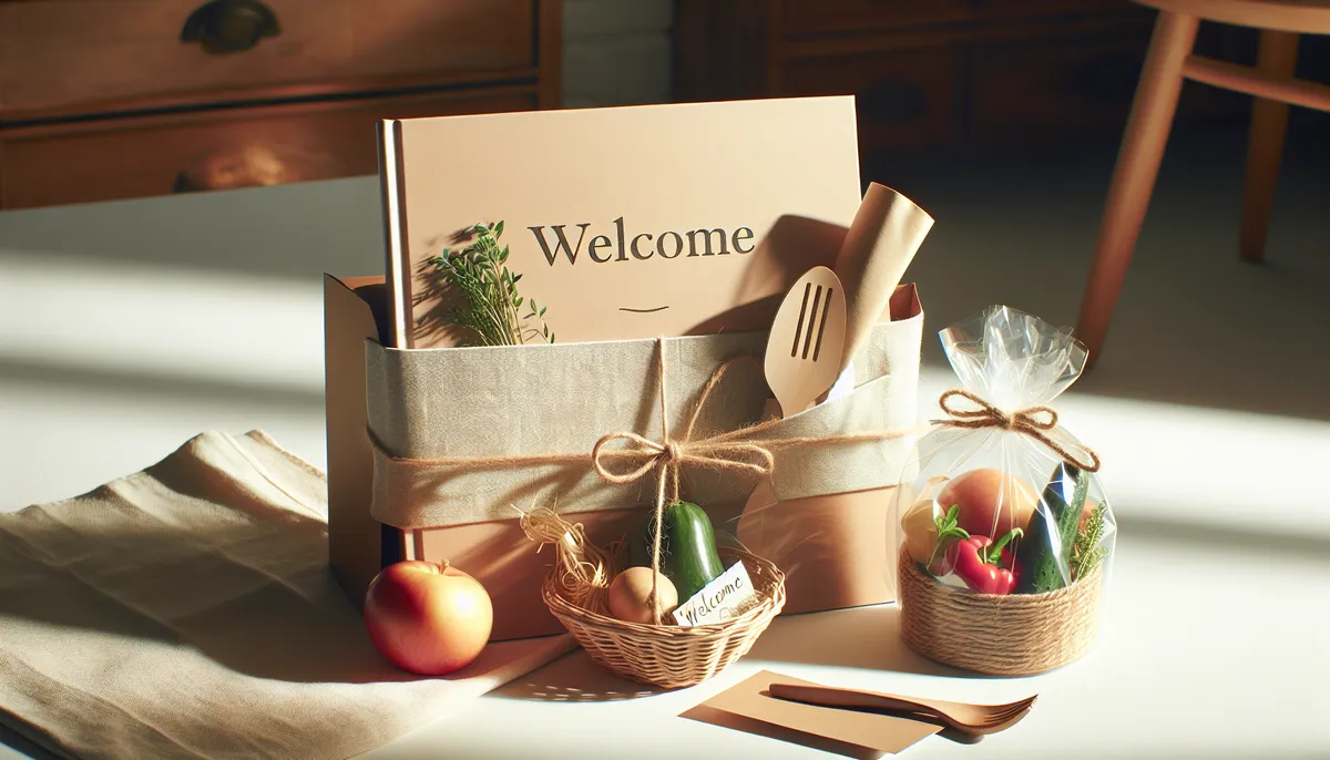 Welcome package with a recipe book, fresh ingredients, and a handwritten note