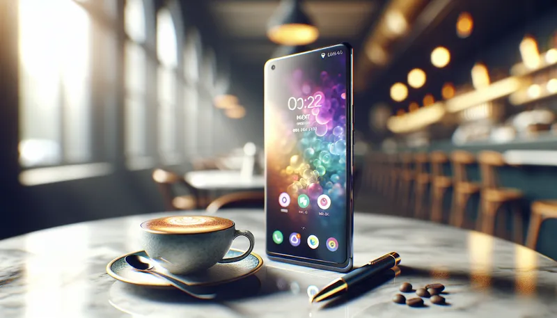 Person browsing fitness content on a phone while sitting in a bright cafe